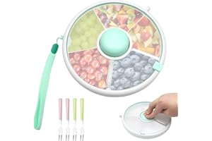 DAWRIS Spinner, z czterema małymi widelcami, przenośny pojemnik na przekąski z przegródkami, okrągły talerz na słodycze, obrotowy pojemnik z pokrywką, dla dzieci, na zewnątrz, dla rodziny, na imprezę