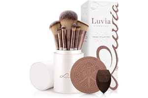 LUVIA COSMETICS Zestaw pędzli do makijażu Luvia, Prime Vegan Pro, 12 pędzli do makijażu, w tym pojemnik na pędzle, gąbka do blendowania i mata do czyszczenia pędzli kosmetycznych, w perłowa biel i kawowy brąz