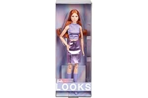 Barbie Looks - Bambola da Collezione n. 20, Capelli Rossi e Look Moderno Anni 2000, Top Lavanda, Gonna in Finta Pelle e Stivali al Ginocchio, Giocattolo per Bambini, 6+ Anni, HRM12