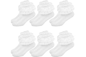 Sunvivid 6 Pairs Girls Lace Socks Children Baby Cotton Ruffled Trim Ankle School Socks Fancy Princess Cute Partywear Socks for Age 1-9