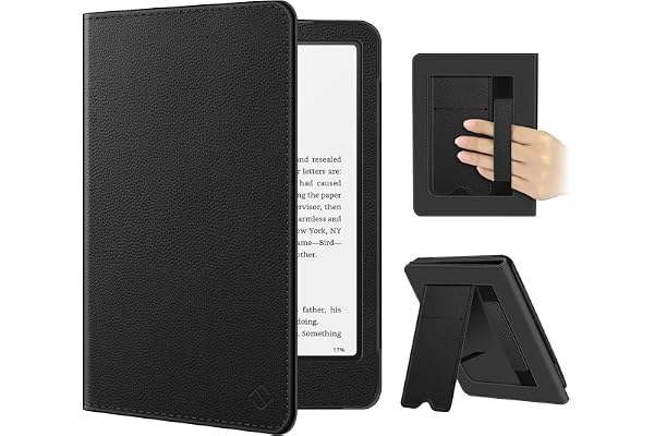FINTIE Étui pour 7" Kindle Paperwhite (12e Génération, 2024) et Kindle Colorsoft (1re Génération, 2025/2024), Coque avec Béquille, Compartiment pour Cartes et Dragonne, Noir