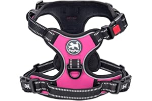 PoyPet Bez ciągnięcia, uprząż dla psa z przodu, odblaskowa kamizelka dla zwierząt domowych, z prostym uchwytem i tyłem, idealna do codziennego treningu, spacerów, biegania (różowa, L)