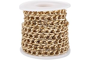 FASHEWELRY Catena barbazzale in alluminio dorato, 5 m, 10 x 6,5 x 1,5 mm, maglia ovale, non saldata, intrecciata, con bobina, per la creazione di collane, bracciali e gioielli fai da te