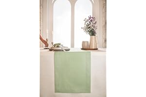 D'Moksha Homes Sage Green Table Runner 14 x 72 Inch, 100% Pure Linen Hemstitch Table Runner 72 Inches, Fall Table Runner, Perfect For Wedding, Party, Outdoor And Easy Care Machine Washable