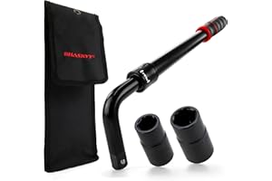 HASKYY Jeu de clés télescopiques pour écrous de roue 355-530 mm extensibles 1/2 pouce entraînement 17/19 mm et clé à douille 21/23 mm, avec étui, couple 665 Nm