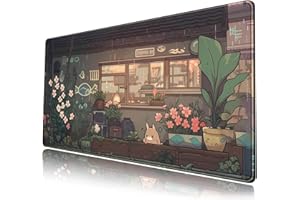 MECHANICAL CATTLE Japońska anime mata na biurko kawaii kot urocza podkładka na biurko zielone rośliny duża podkładka pod mysz do gier XXL podkładka pod mysz rozszerzona duża podkładka pod mysz urocza podkładka pod