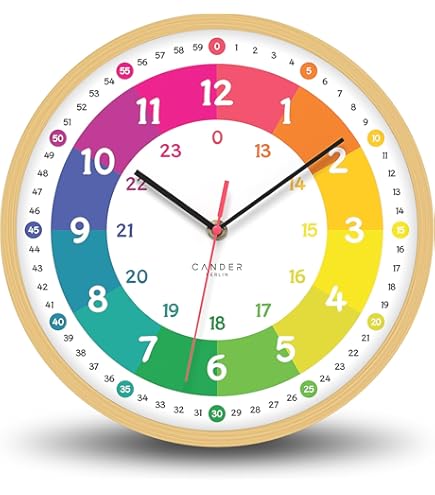 VIVILINEN Leerklok voor kinderen, wandklok, geruisloos, 20 cm, wandklok zonder tikkende geluiden, voor beginners, jongens en meisjes, cadeau voor de eerste schooldag