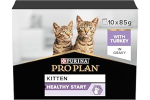 PRO PLAN Kitten Healthy Start Turkey in Gravy Wet Cat Food 10x85g, Pack of 4