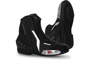 ASPIDEX Stivali da moto da uomo Stivali da moto in pelle sportivi Scarpe da moto con suola in gomma nera Stivali