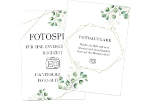 NHYDZSZ 136PCS Fotoaufgaben Hochzeit, 126 Fotoaufgaben + 10 Blanko Fotokarten, Lustiges Hochzeitsspiel Karten, Fotoaufgabe Fotospiel, Hochzeitsspiel für Gäste & Brautpaar (A)