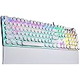 AULA F2088 Typewriter Style Mechanical Gaming Keyboard,Rainbow LED Backlit,Removable Wrist Rest,Media Control Knob,Retro Punk Round Keycaps,USB Wired Computer Keyboard,White