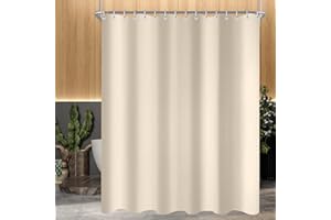 Lerores - Tenda per doccia e vasca da bagno, 240x180 cm, beige, con fondo pesante, resistente alla muffa, impermeabile, lavabile, in tessuto di poliestere, per bagno, con 16 anelli per tenda da doccia