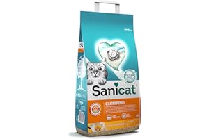 Sanicat Litière agglomérante parfum vanille et mandarine Composée de minéraux naturels avec contrôle des odeurs garanti Retient l’humidité et facilite le nettoyage Format 8L