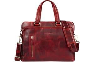 STILORD 'Lory' Womens Leather Briefcase Bag Large Vintage Work Bag Ladies Business Shoulder Handbag for 13,3 Laptop and MacBooks, Colour:Kara - red