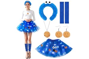 Amazluck Monster Kostüm Damen Mädchen, Karneval Lustige Kostüme mit Glühendem Blauem Tüllrock Haarreif Halskette Ohrring Blaue Beinstulpen, Blauer Rucksack für Fasching Halloween Cosplay