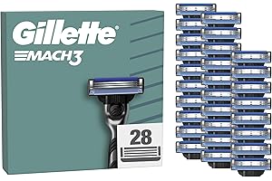 Gillette Lot De 28 Recharges De Rasoir Pour Homme Mach3 Turbo, AUTHENTIQUES, Cartouche Avec Bande Lubrifiante Pour Une Glisse Fluide, NOUVEAU Revêtement De Lame Pour Réduire La Pression Sur La Peau