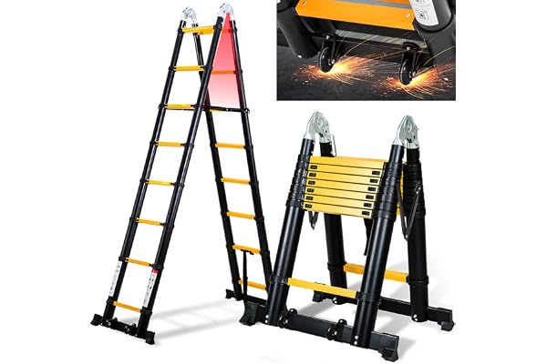 Cecaylie 5M (2.5+2.5) Échelle Télescopique, Escabeau Polyvalent Antidérapant avec Roues Amovibles et Stabilisateurs Triangulaires, Charge Max 150 kg (Noir)