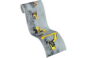 A.S. Création Bordüre Little Stars Borte mit Baggern 5,00 m x 0,13 m gelb grau schwarz Made in Germany 358711 35871-1