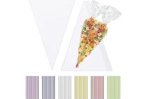 OLICKY 100 Pcs Clear Cone Bags Sweets Cellophane Treat Bag for Baking, Candy, Cookie, Displaying, Wrapping