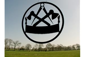 Metall-Design-Dithmarschen Innungsschild Zunftzeichen Zimmermann in RUND H= 40cm-90cm aus Stahl Handwerk Schild Bretter Dachpfannen (50cm)