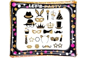 YUANJIASHUN YAO 1piece Inflatable Photo Booth Frame, 24pcs Moustache Glasses Hats Photo Booth Props,Birthday Prom Wedding Baby Shower Party Accessories