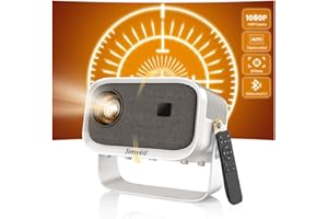 Proyector Portatil 【Rotación de 360°+3 Segundos Enfoque Eléctrico +Auto ±45°Corrección】 Jimveo Mini Proyector 21000L 1080P HD Proyector 4K Soporte Wifi6 Bidireccional Bluetooth Zoom 75% Cine en Casa
