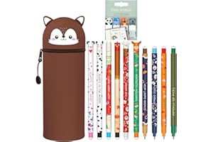 CARXLYTHIC Set mit 10 radierbaren Gelstiften + Weihnachten Kawaii 2 in 1 Silikon Federmäppchen mit thermoempfindlicher Löschtinte, einer Vielzahl von Tintenfarben und Schaftdesigns, 0,7 mm