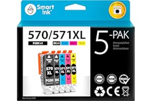 ‎SMART INK Smart Ink Kompatybilne wkłady atramentowe jako zamiennik do Canon PGI 570XL CLI 571XL 570 571 XL (PGBK & BK/C/M/Y) do użytku z Pixma MG5750 5751 5753 6850 6851 TS5050 5051 5055 5752 6050 6052 6051