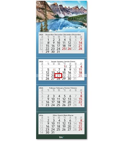 Timr 3-Monatskalender 2026 Bilder - Wandkalender 3 Monate Mit Schieber