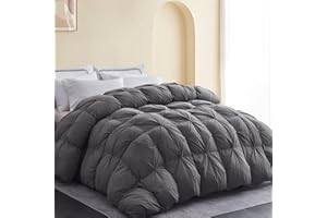 SNOWMAN All-Season 75% Down Comforter Queen Size, Pinch Pleat Duvet Insert with 8 Corner Tabs, Medium Warm Bed Comforter, Soft Down Proof Cotton Blended Fabric (Grey, 90"x90")