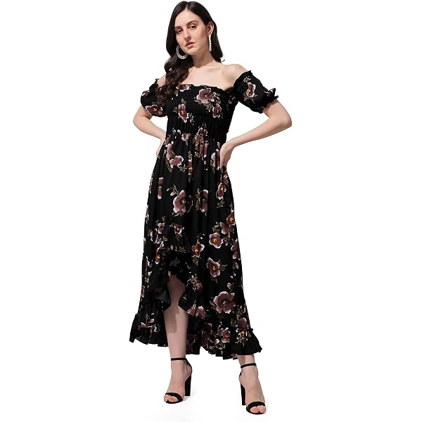STYLEWORD Women's Summer Cold Shoulder Floral Maxi Dress With Pockets - Lightweight Long Boho Dress For Beach & Party