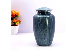 ESPLANADE Metal Cremation Urn Memorial Jar Pot Container | Full Size Printed Urn for Funeral Ashes Burial | Metal Urns | Grey - 10" Inches