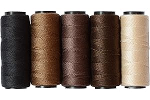 YANTAISIYU 5 Rolls Sewing Thread for Hair Weave Bundles, Hair Extensions, Sewing Hair Weft, Making Wig DIY Weaving Thread (Black,Brown,Dark Brown,Beige,Khaki)