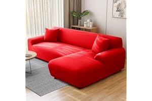 NAKIHOUSE Sofa Überwürfe Sofabezug mit einem Kissenbezug, Stretch elastische Sofahusse Sofa Abdeckung in Rot Farbe für 1/2/3/4 Sitzer（L-förmiges Ecksofa erfordert Zwei）