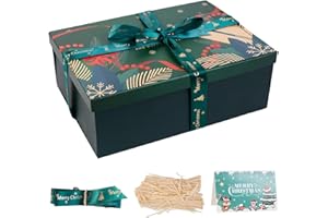 ZJHIOME Large Christmas Boxes with Lids for Present,11.3x8.2x4.1In Christmas Boxes for Gifts with Card,Ribbon and Crinkle Paper (Green)