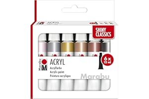 Marabu Acrylfarben Set SHINY CLASSICS, 6 x 12 ml metallisch schimmernde Farben, leicht vermalbar, schnell trocknend, lichtecht, wetterfest, für viele Maltechniken und Untergründe, 1210000000212