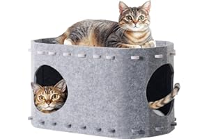 SOLVIEW Katzenhöhle Filz, Katzenbett Höhle, 2 Schicht Katzenhaus für Katzen Vier Jahreszeiten, Langlebigkeit Katzenhaus Indoor große Katzen, Winterfest, 58T x 33B x 30Hcm，Grau
