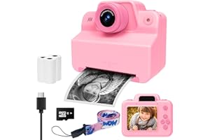 ZCOBRO Fotocamera istantanea per bambini, con scheda SD e carta da stampa, 1080P, fotocamera digitale per bambini, regalo di compleanno di Natale, per ragazzi e ragazze, 3-12 anni (rosa)