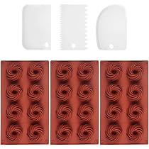 Lot 3 Moules Silicone 8 Spirales + 3 Grattoirs - Moule Chocolat Biscuits Glaçons Mini Gâteaux