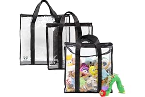 MiniOwls Bin and Chest Organizing Bags - Waterproof Clear Plastic Travelling Pouch. Storage for Toys, Kids Books, Balls, Blocks and Games. (Set of 3, 12"x12"x4”)