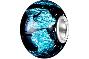 Andante-Stones Perle de Verre Argent 925 Original et Massif Vie Marine Bleue, Noire, Élément Bille pour Perles European Beads + Étui en Organza