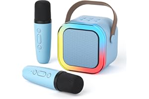 DRSYXCS Karaoke Machine for Kids Adults, Mini Bluetooth Speaker with 2 Wireless Microphones, Portable Singing Mic Toys Kit with Party LED Light and Voice Changer for 3-12 Years Old Boys Girls(Blue)