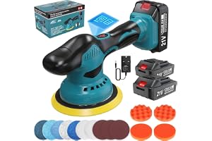Forubar Cordless Car Buffer Polisher Machine Kit with 2PCS 21V 2.0Ah Rechargeable Batteries, 8 Variable Speed 2800-5500RPM, Portable Polishing Waxer for Detailing/Waxing