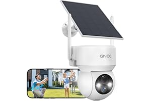 GNCC Solar Security Camera Outdoor Wireless 1080P/2MP CCTV Camera Systems, 360° PTZ Battery Powered Outdoor Camera, PIR Motion Detection, Colour Night Vision, 2-Way Audio, 2.4 GHz Wi-Fi Only