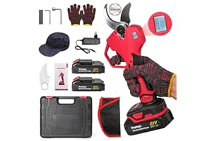Oamger Secateur Electrique Sans Fil 50mm, Sécateur Électrique Professionnel 21V, Secateur Electrique avec 2× Batteries, Sécateur a Batterie adaptées à l'élagage, au jardinage, aux arbres fruitiers