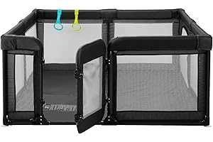 DORA DOTEY Baby Playpen with Door, Large Baby Playpen 180x200cm, Stable Playpen for Baby and Toddlers, Baby Play Pen Kids Play Area Indoors, Black