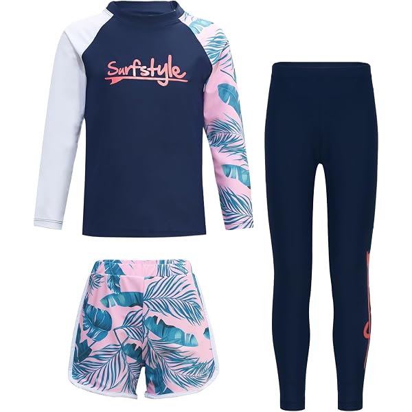 Alvivi Jungen Badeanzug 3-teilig – Langarm Shirt & Shorts Mit Hai-Druck, Inkl. Badekappe