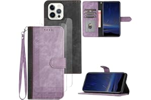 Hoyoikun Handyhülle Kompatibel Mit iPhone 12/12 pro,[Verschenke 2 Stück Full Screen Schutzfolie],Premium PU Leder Flip Case,Magnetverschluss,Standfunktion, Kartenschlitz-Lila