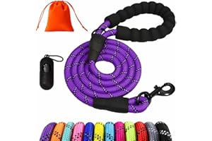 HMJMJC Dog Training Lead with Padded Handle, 1.5M 3M 5M 10M 15M 20M 25M 30M Reflective Long Rope Leash, Carabiner Clip (Purple, 30M)