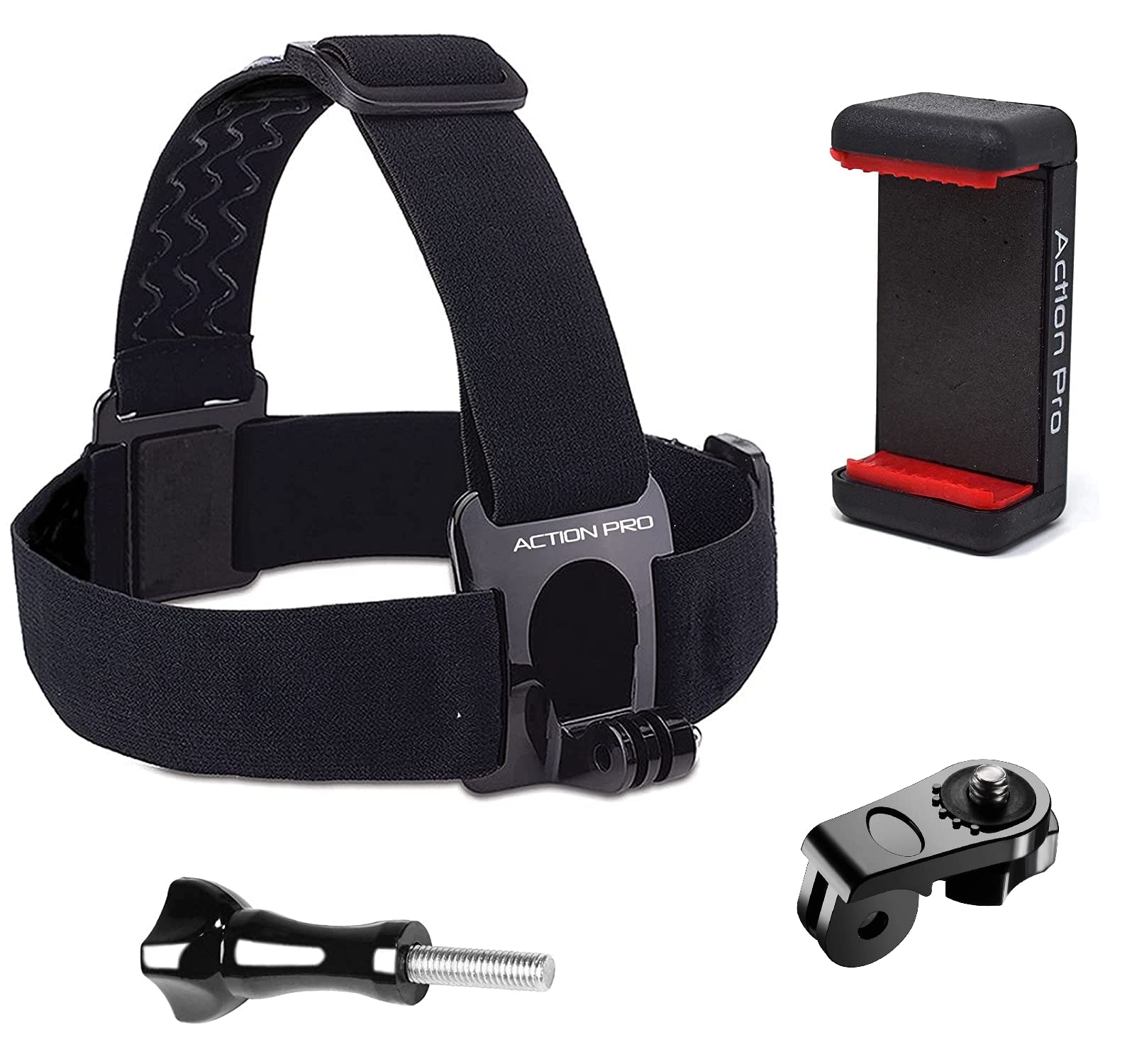 Action Pro Head Strap Mount Phone Holder Tripod Mount Adapter with Long Thumb Screw Compatible with GoPro-12/11/10/9/8/7/6/5/4/SJCAM and Other Action Cameras and All Smartphones
